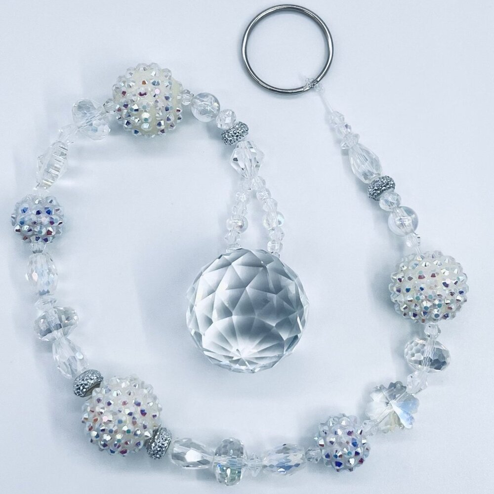 Beaded Suncatcher White & Clear Crystal Prism Hanging Patio Decor Yard Art Tree